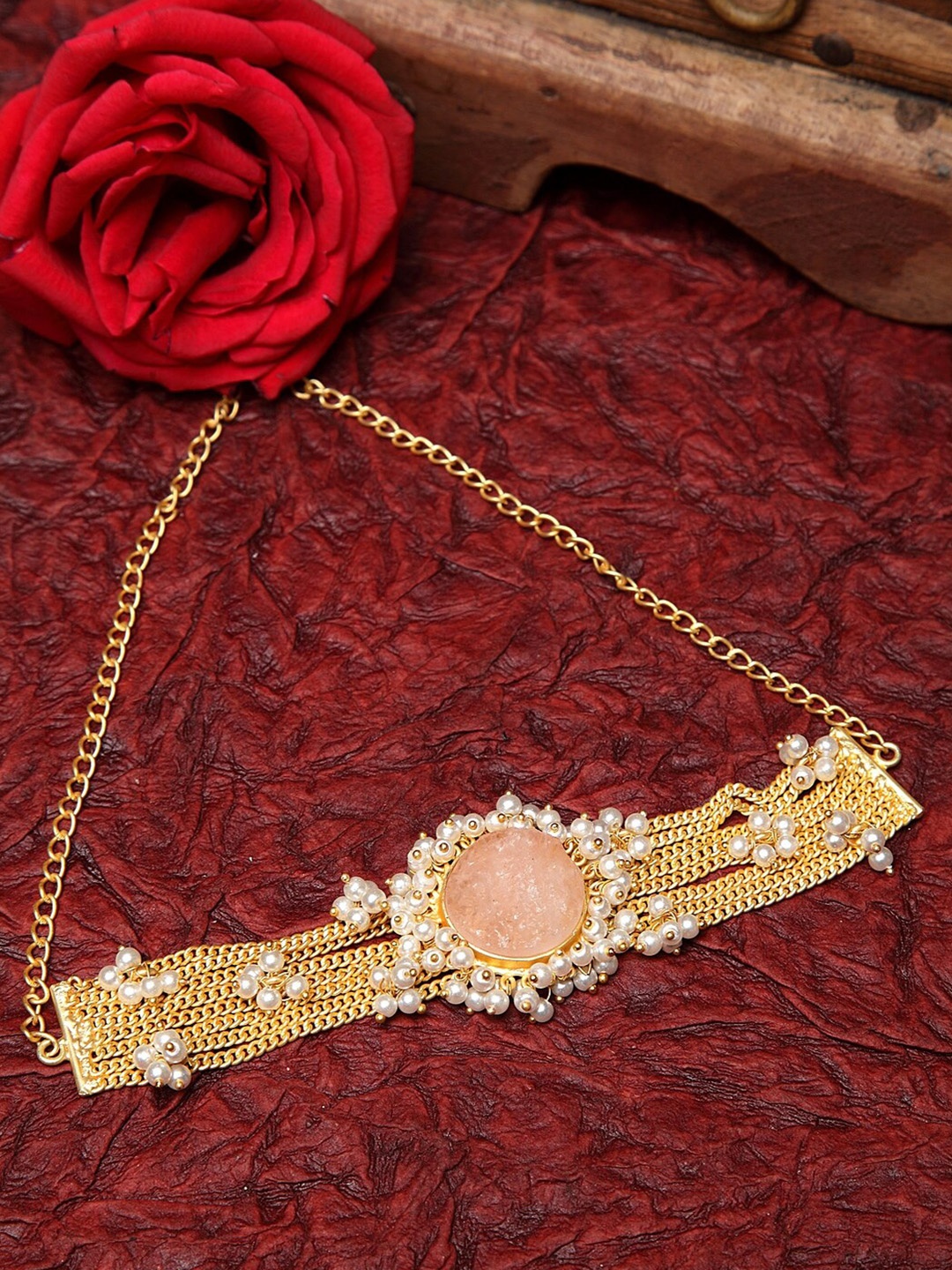 

Moedbuille Gold-Toned & White Brass Gold-Plated Choker Necklace