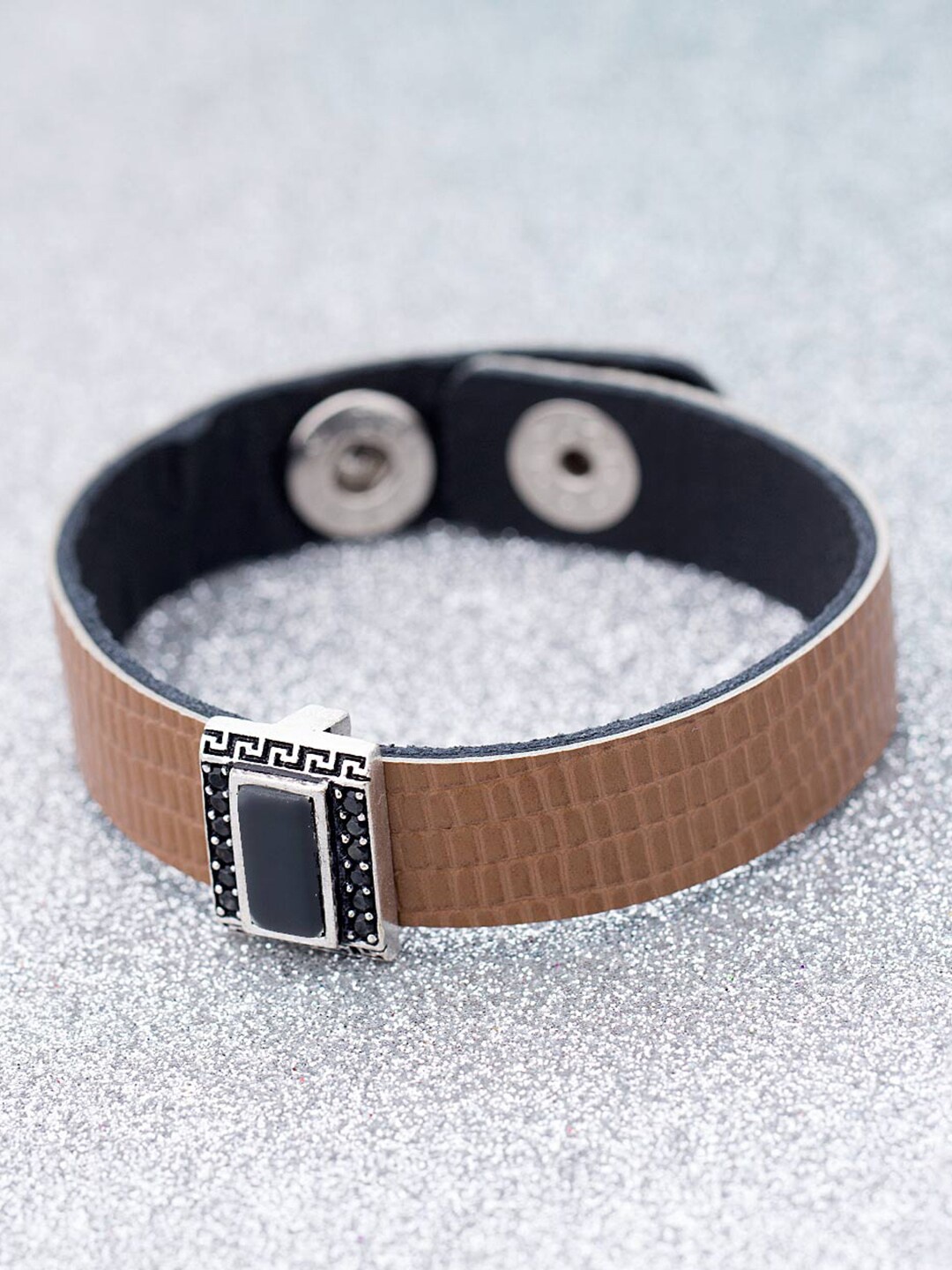 

Dare by Voylla Men Brown & Silver-Toned Leather Wraparound Bracelet