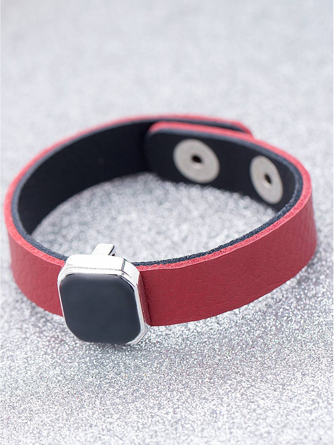 

Dare by Voylla Men Maroon Leather Silver-Plated Wraparound Bracelet