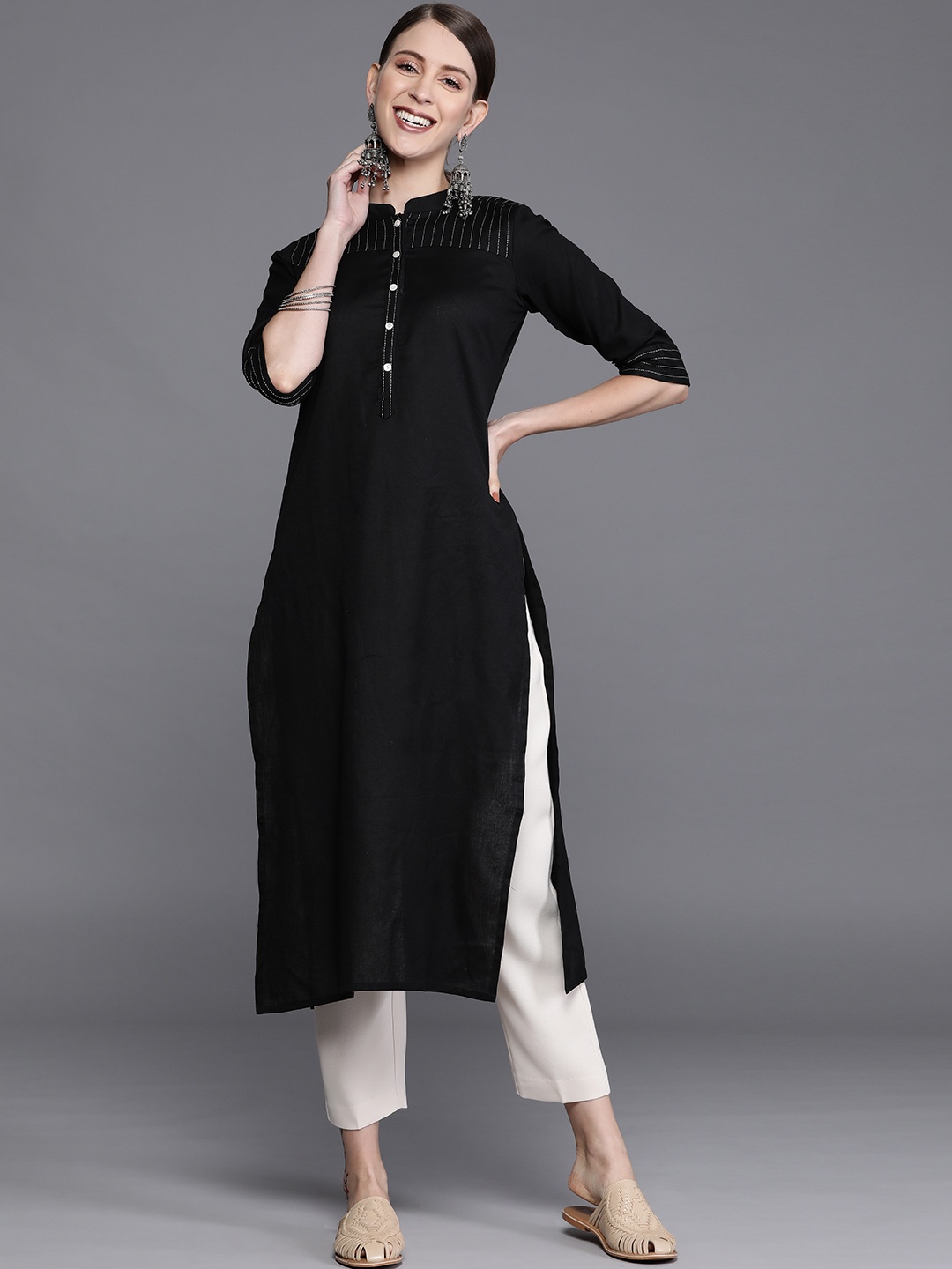 

Libas Women Black & White Yoke Design Kurta
