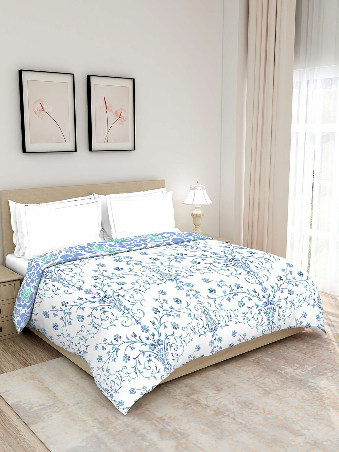 

Layers White & Blue Floral AC Room 120 GSM Double Bed Comforter