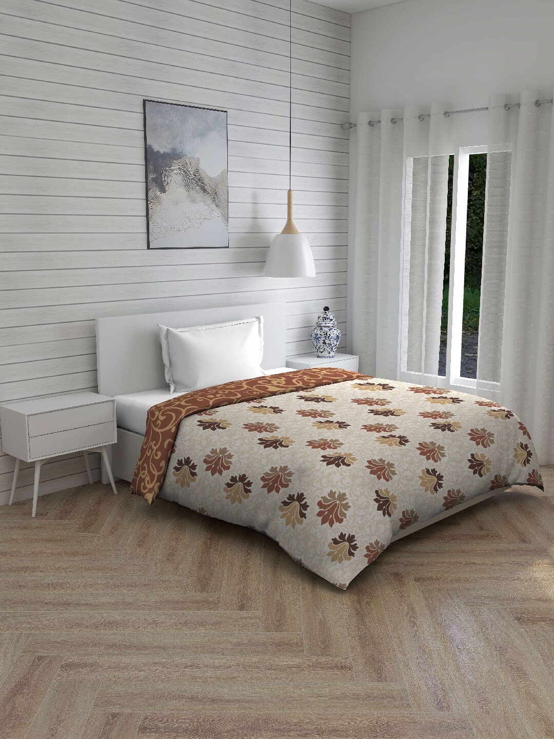 

Layers White & Brown Ethnic Motifs AC Room 120 GSM Single Bed Comforter