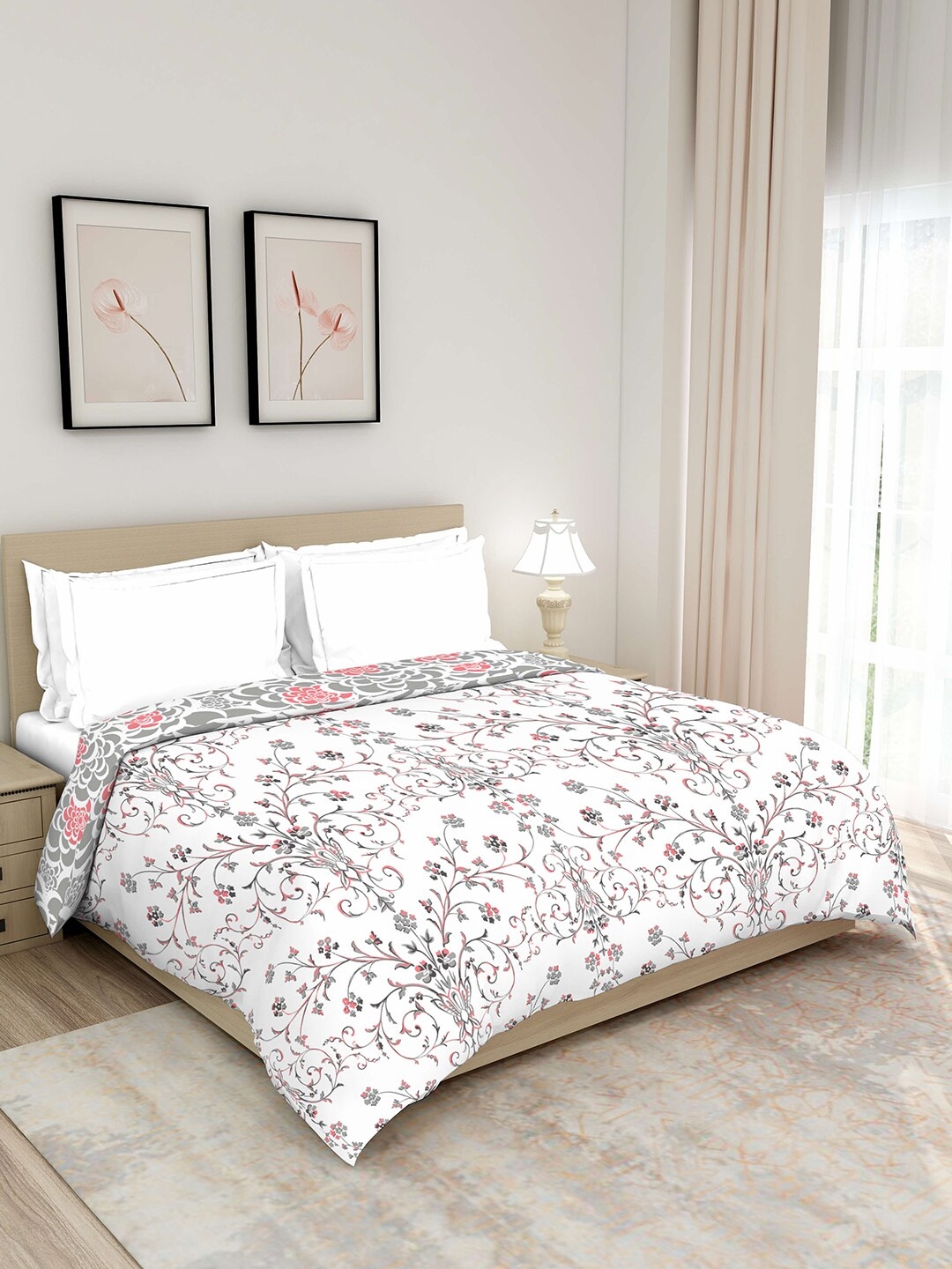

Layers White & Grey Floral AC Room 120 GSM Double Bed Comforter