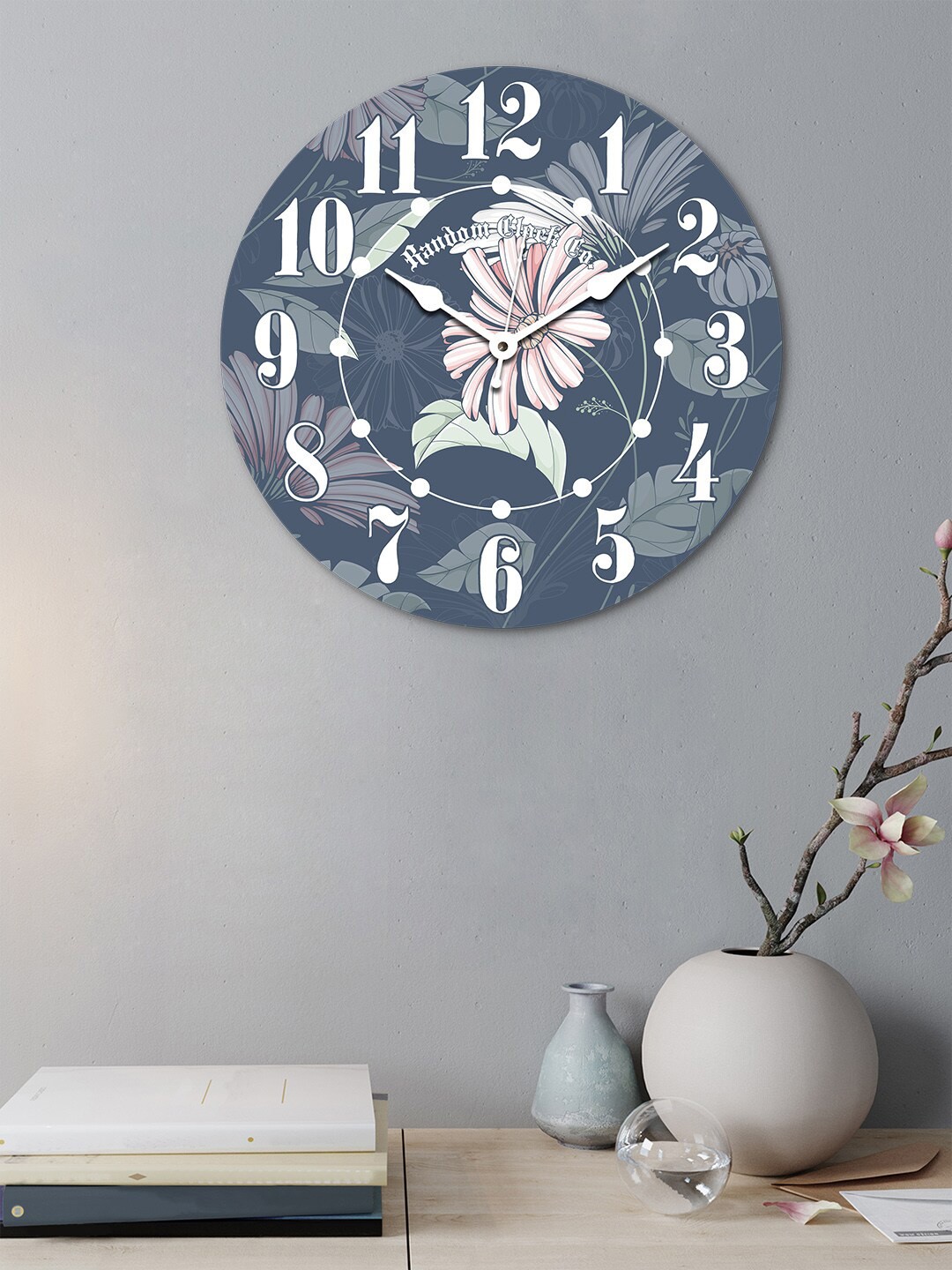 

RANDOM Navy Blue & White Round Printed Wooden 29 cm Analogue Wall Clock