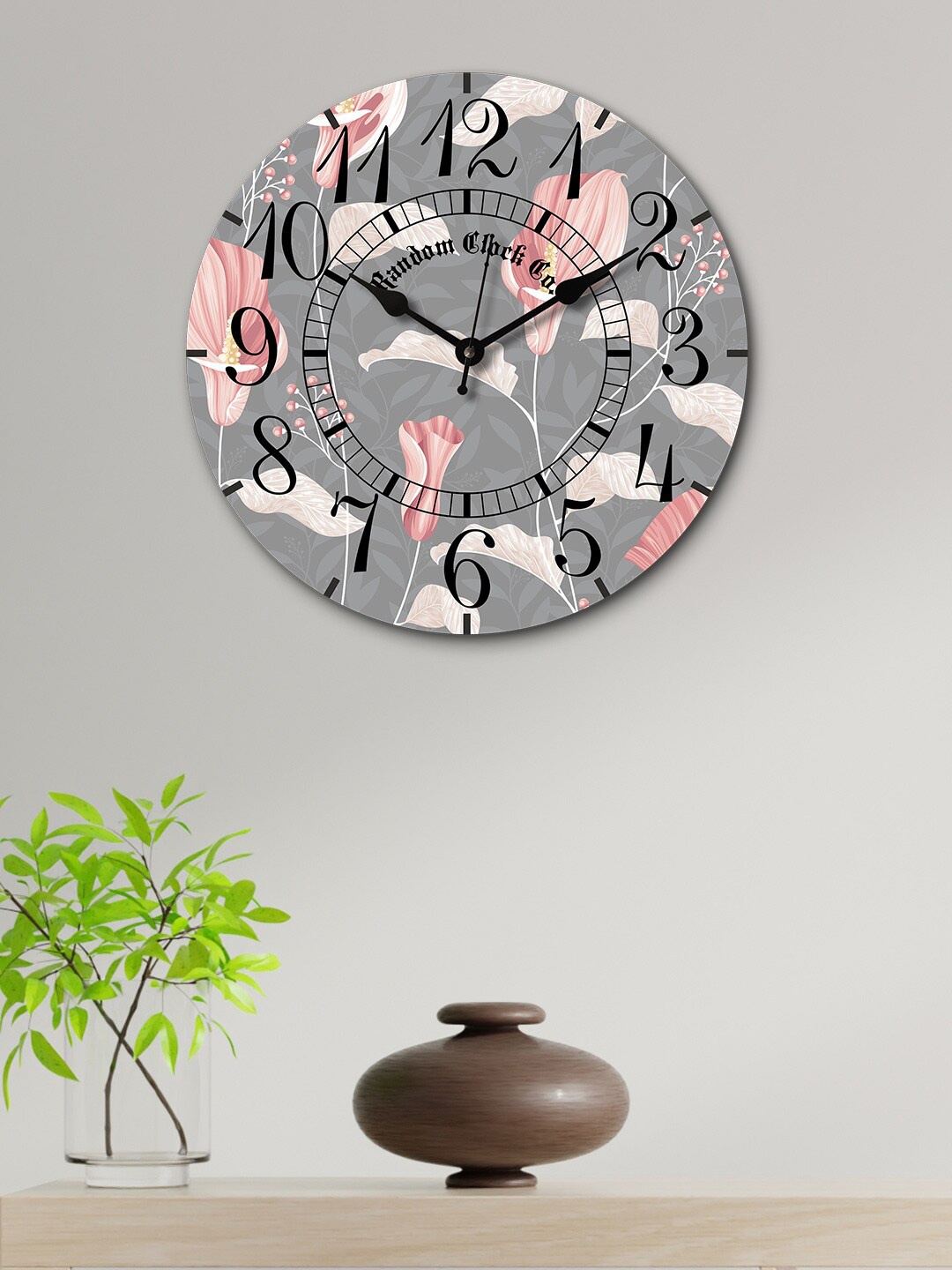 

RANDOM Grey & Peach-Coloured Round Printed Wooden 29 cm Analogue Wall Clock