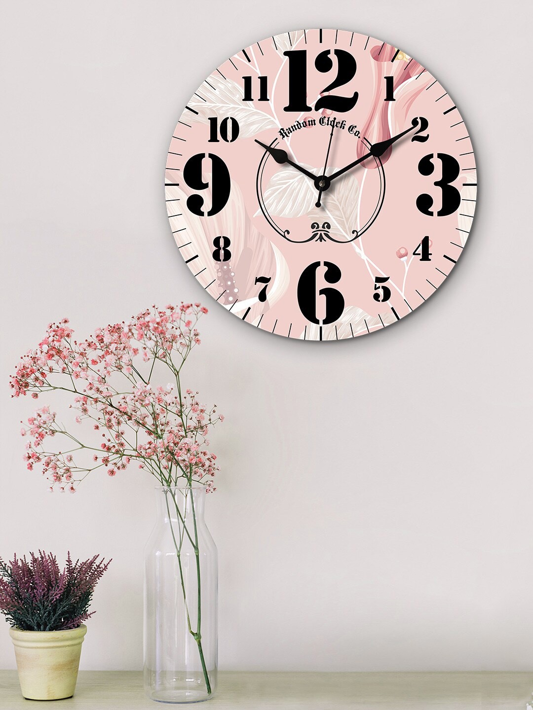 

RANDOM Pink & White Round Printed Wooden 29 cm Analogue Wall Clock