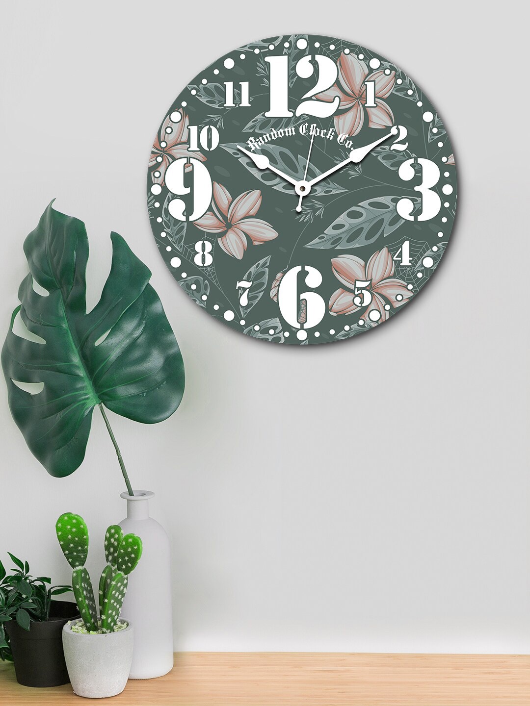 

RANDOM Olive Green & White Round Printed Wooden 29 cm Analogue Wall Clock
