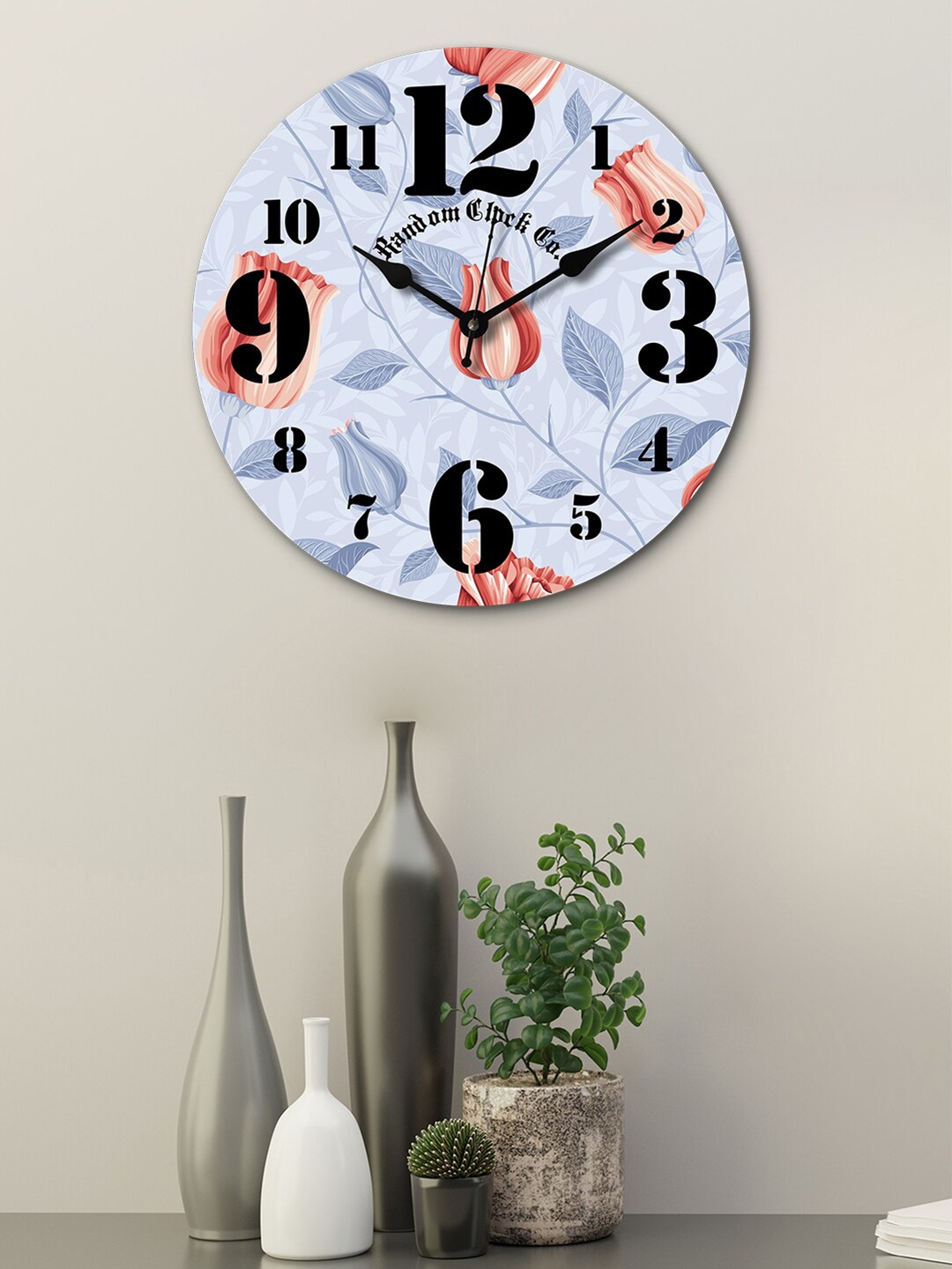 

RANDOM White & Orange Round Printed Wooden 29 cm Analogue Wall Clock