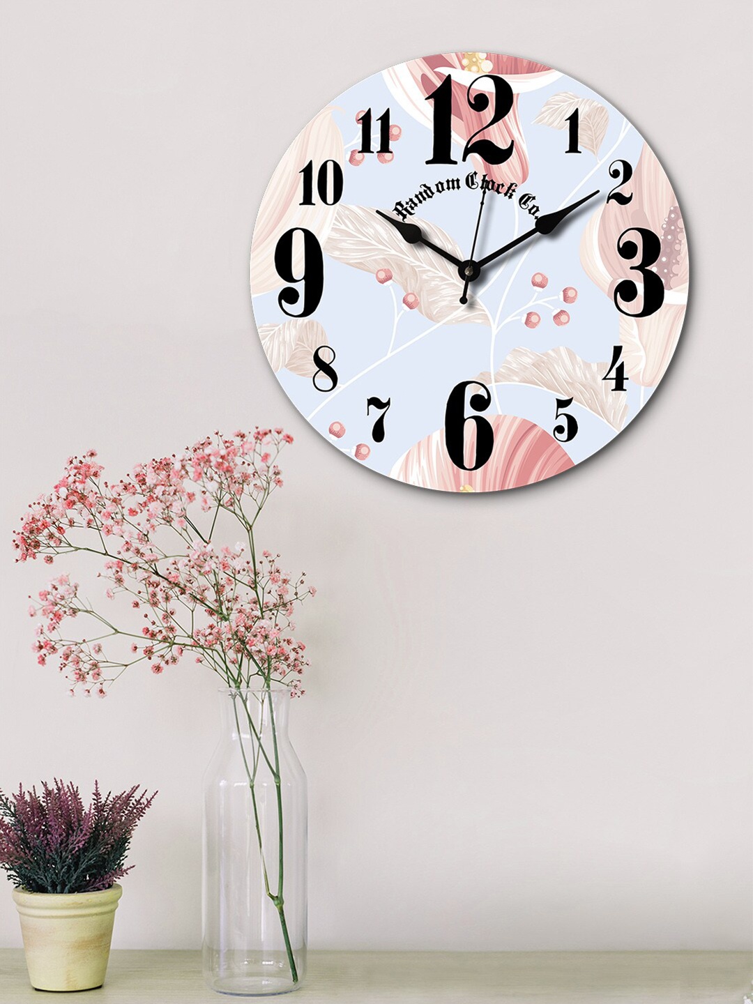 

RANDOM White & Peach-Coloured Round Printed Wooden 29 cm Analogue Wall Clock