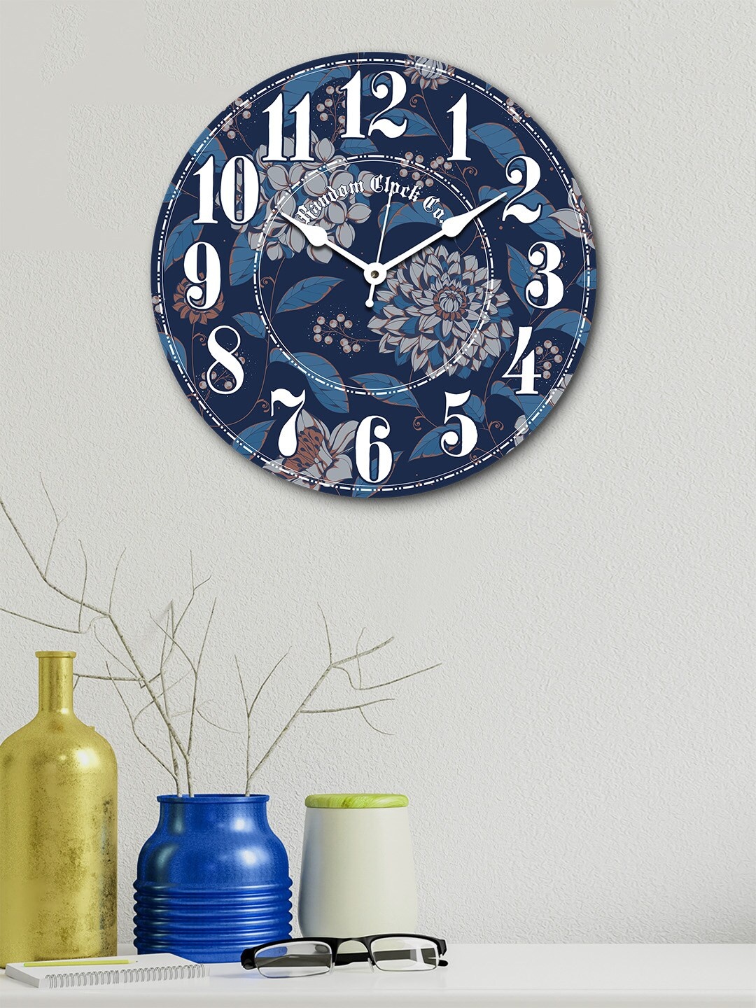 

RANDOM Navy Blue & Grey Round Printed Wooden 29 cm Analogue Wall Clock