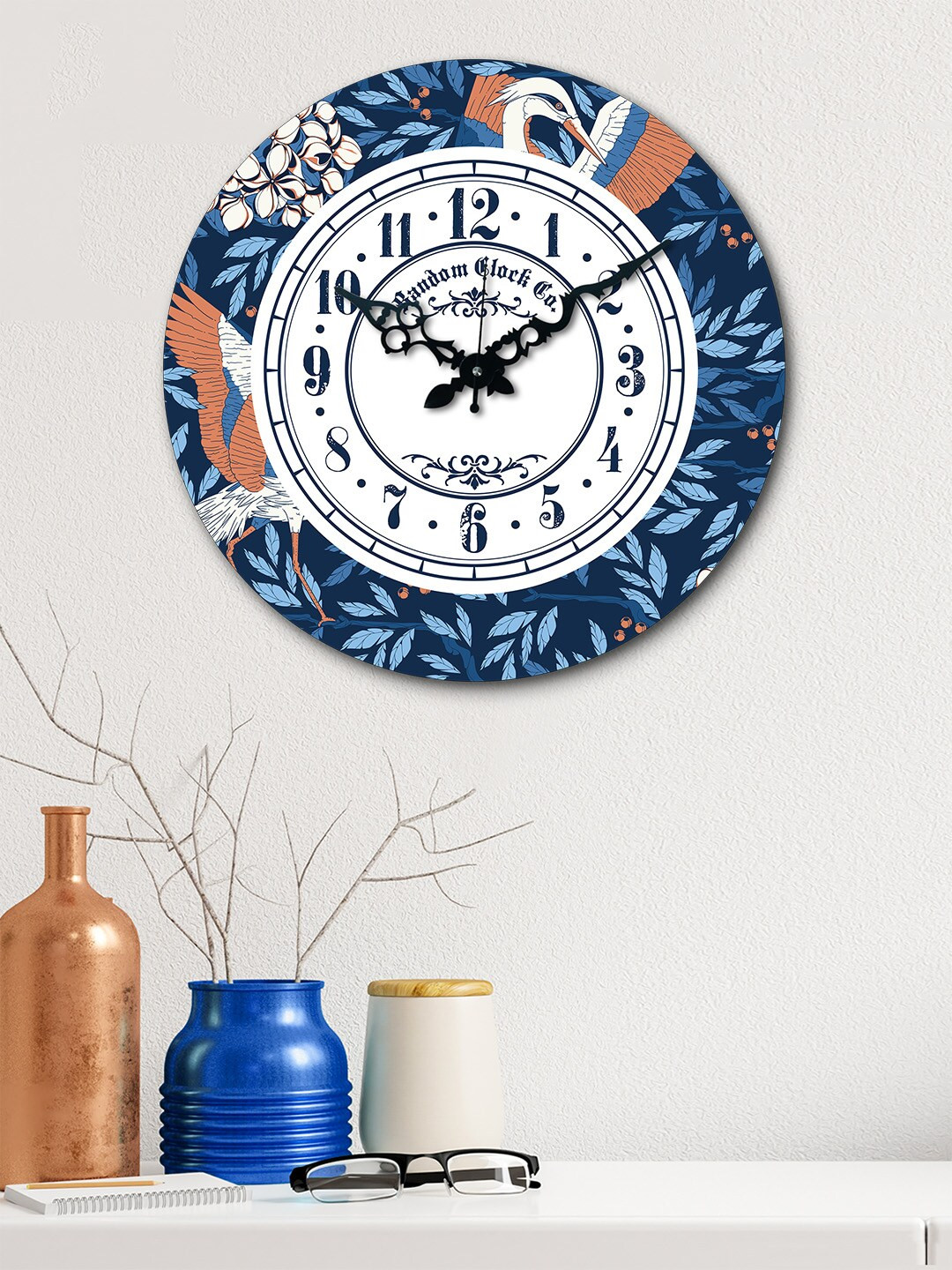 

RANDOM White & Blue Round Printed Wooden 37 cm Analogue Wall Clock