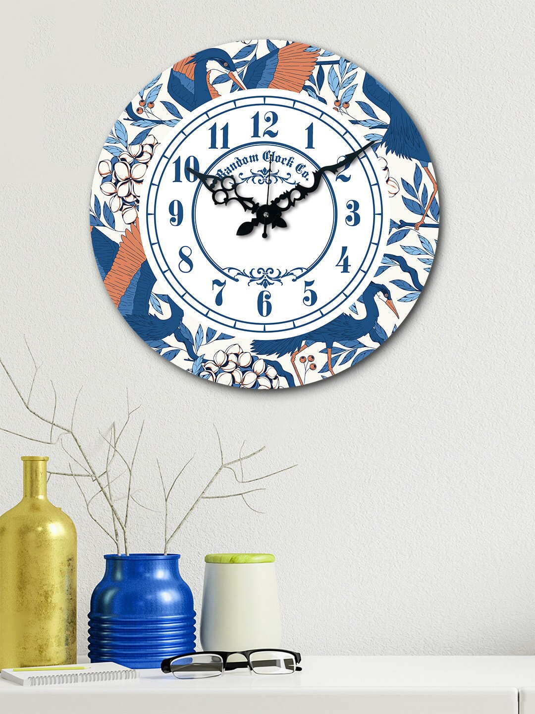 

RANDOM White & Blue Round Printed Wooden 37 cm Analogue Wall Clock