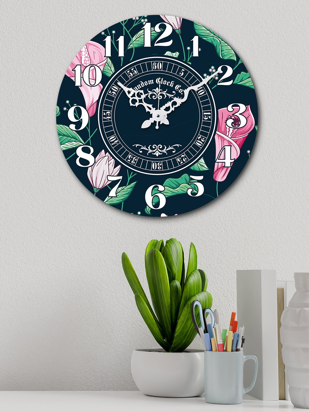 

RANDOM Navy Blue & Pink Round Printed Wooden 37 cm Analogue Wall Clock