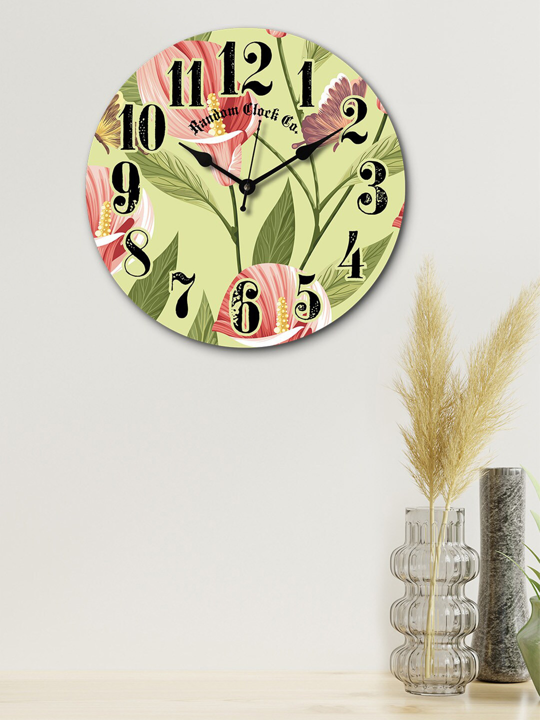 

RANDOM Olive Green & Red Round Printed Wooden 29 cm Analogue Wall Clock