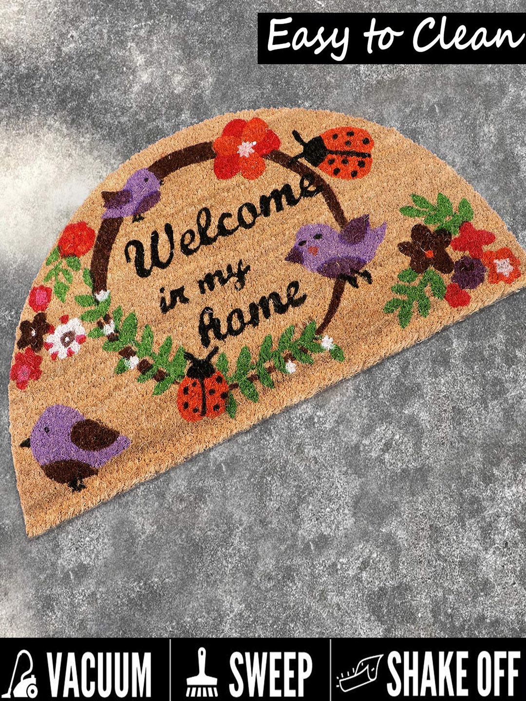 

HOKIPO Beige & Orange Printed Coir Anti-Skid Eco-Friendly Doormat