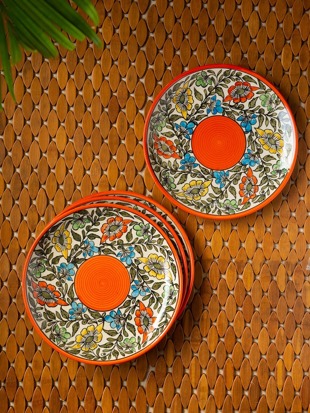 

ExclusiveLane Orange & Green Set of 4 Hand-painted Ceramic Dinner Plates