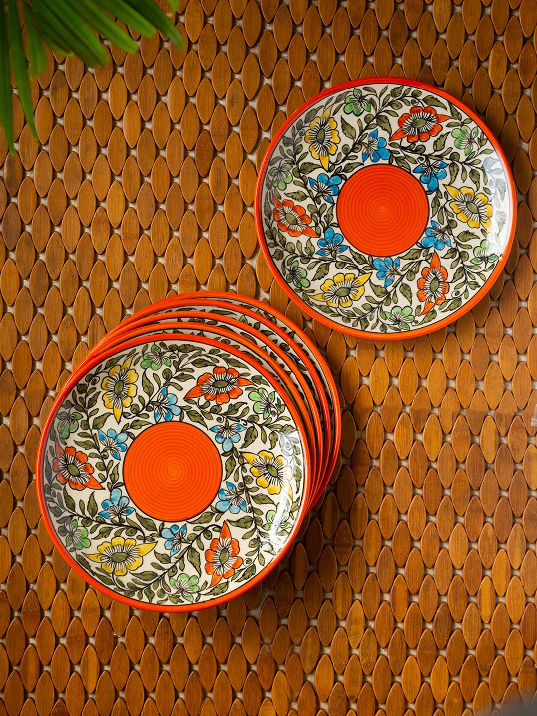 

ExclusiveLane Set of 6 Orange Handpainted Ceramic Dinner Plates