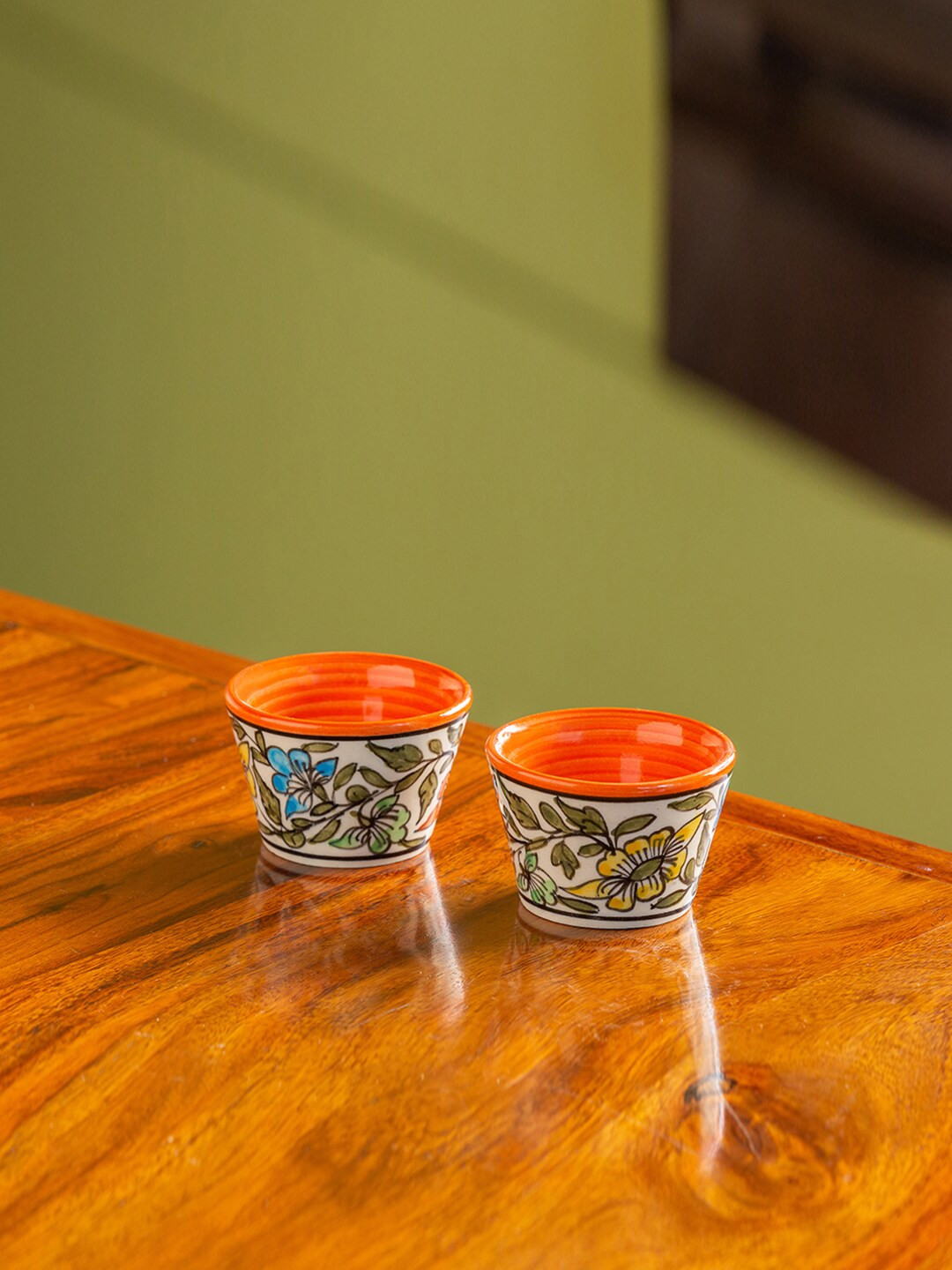 

ExclusiveLane Set of 2 Mughal Bagheecha Hand-painted Ceramic Chutney Dip Bowls -100 ml, Off white