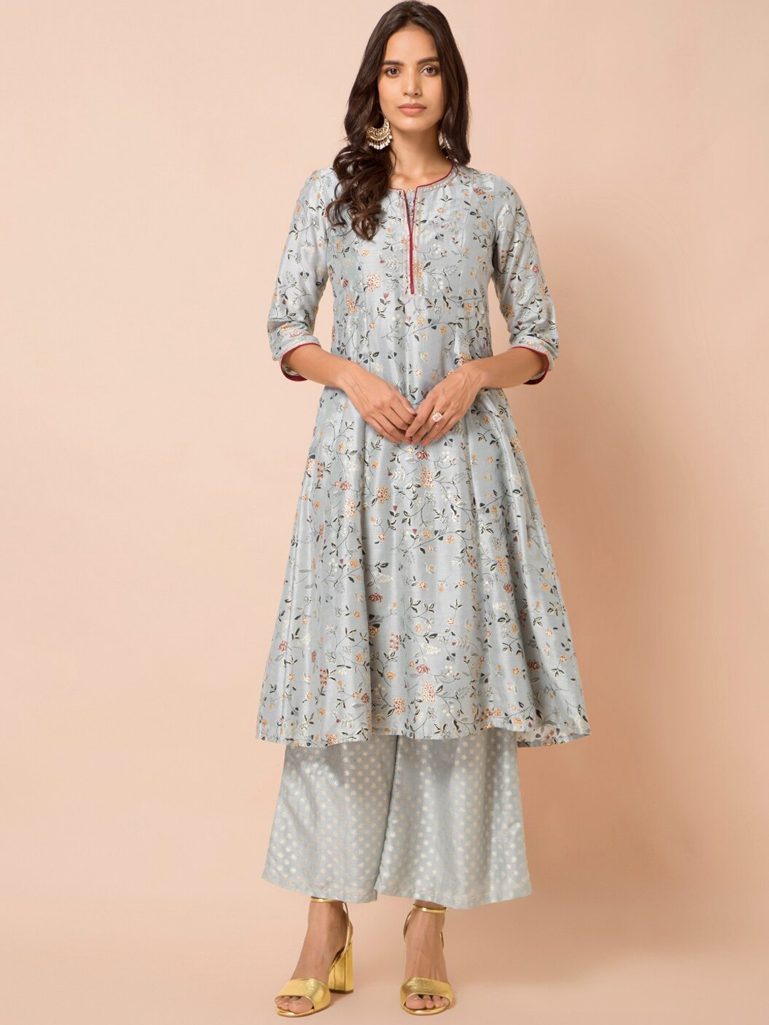 

INDYA Women Grey & Black Floral Printed A-Line Kurta