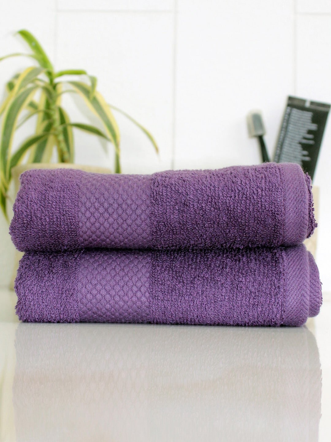 

AVI Living Set Of 2 Purple Cotton Solid 500 GSM Hand Towels