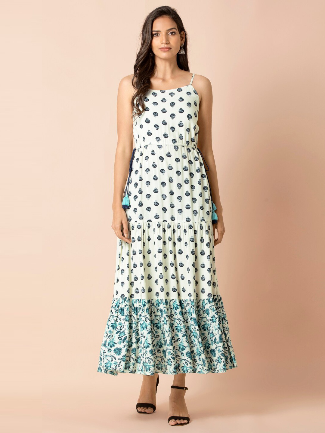 

INDYA Women's White & Blue Printed Dress