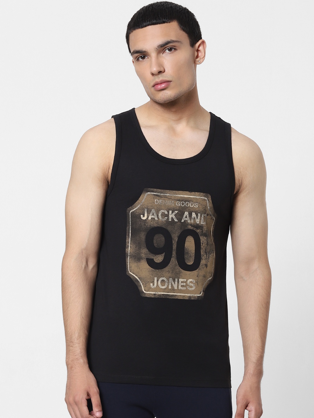 

Jack & Jones Men Black Printed Innerwear Vest 1413565001