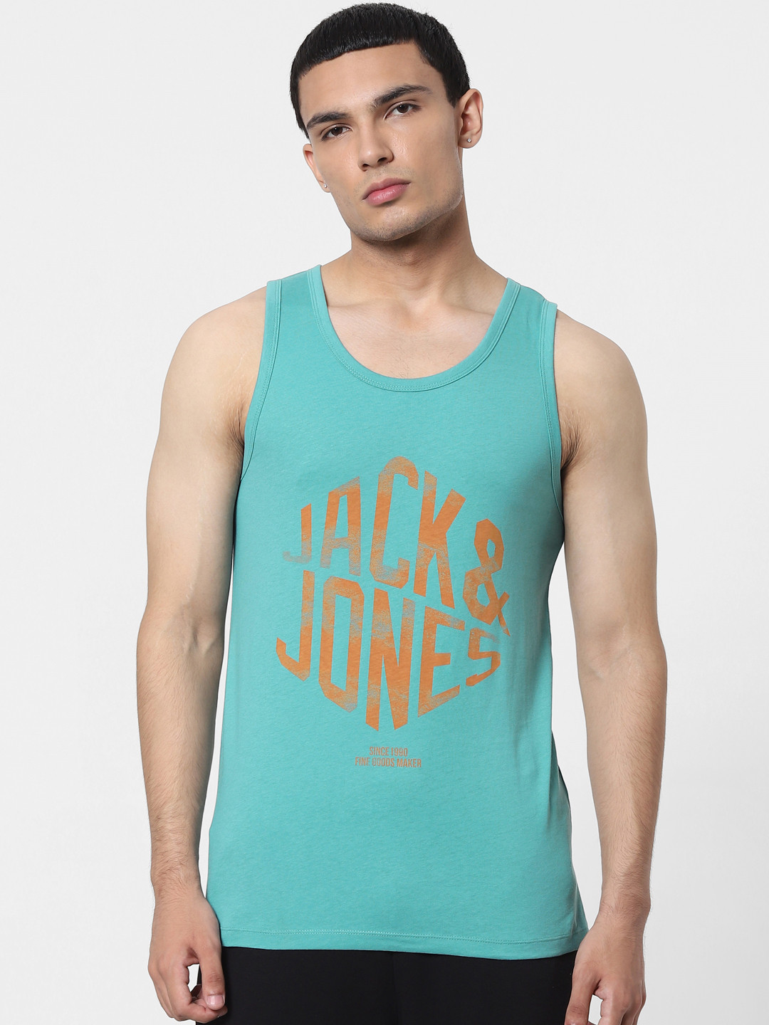

Jack & Jones Men Teal Green Printed Innerwear Vest 1413569001