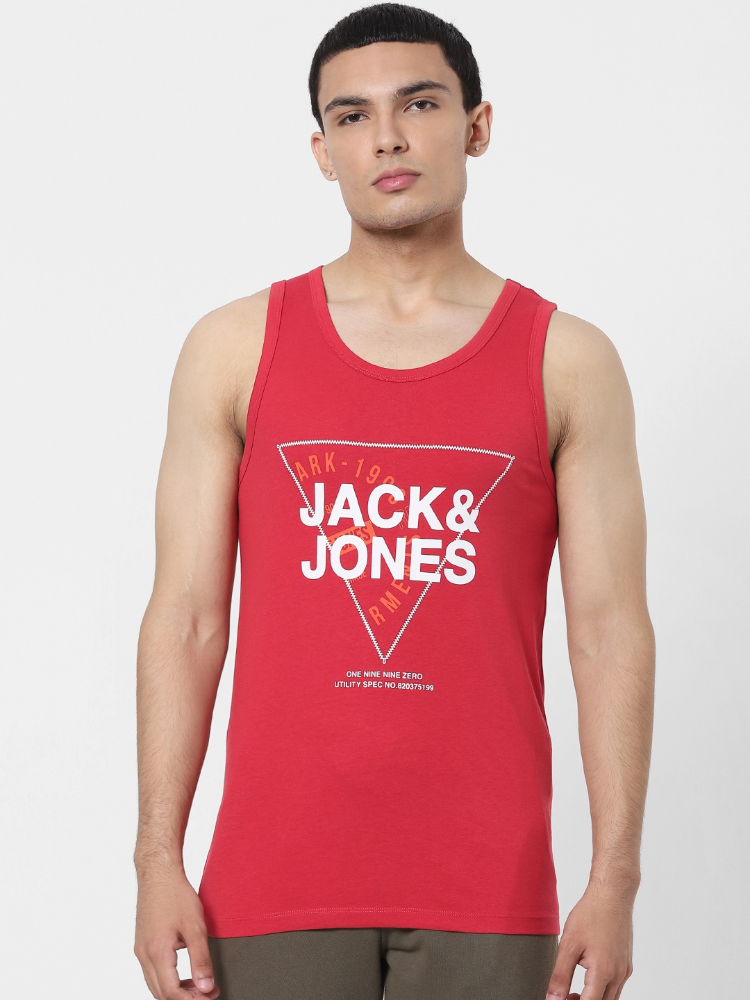 

Jack & Jones Men Red Printed Innerwear Vest 1412582001