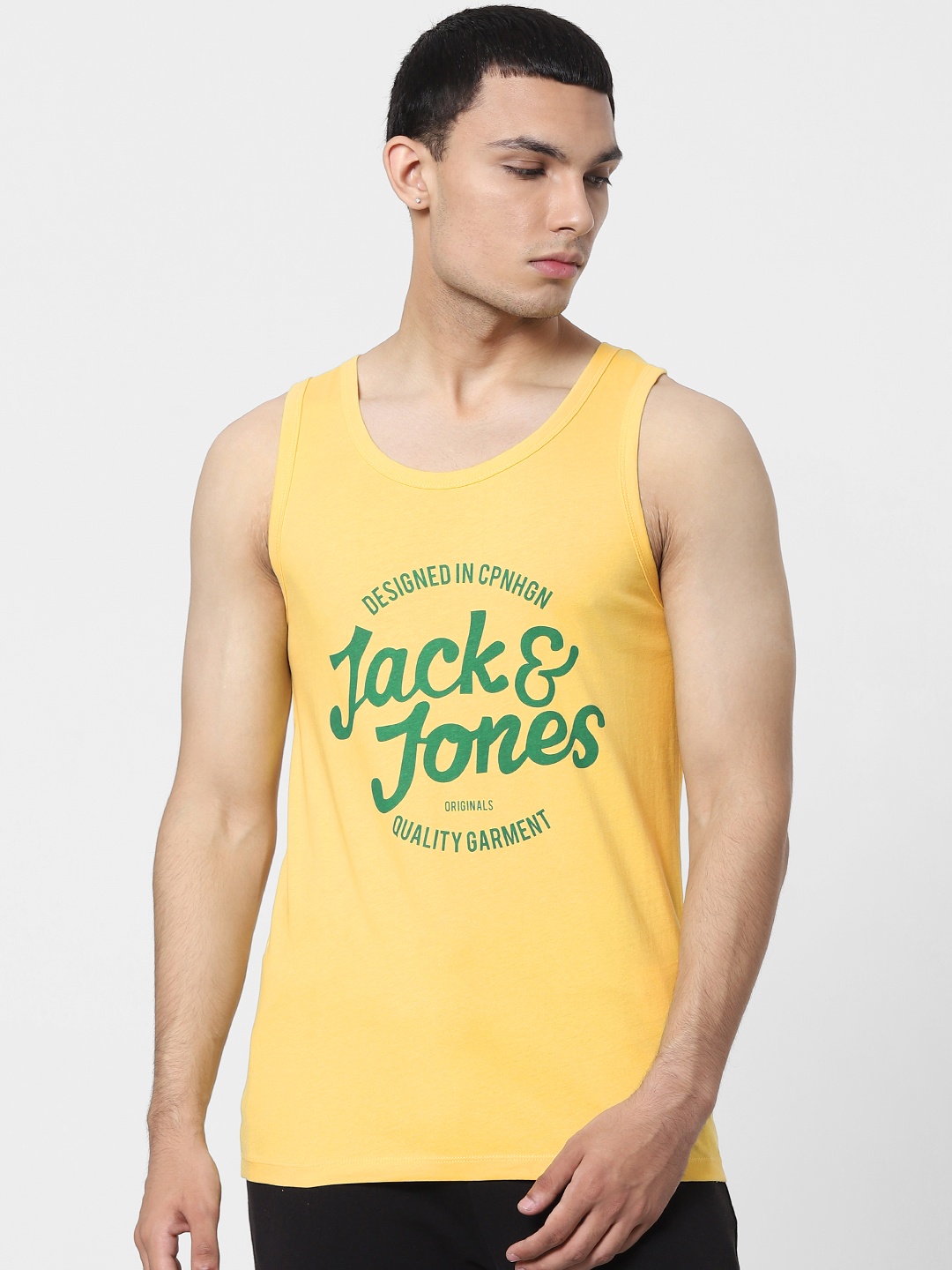 

Jack & Jones Men Yellow Printed Innerwear Vest 1413572001