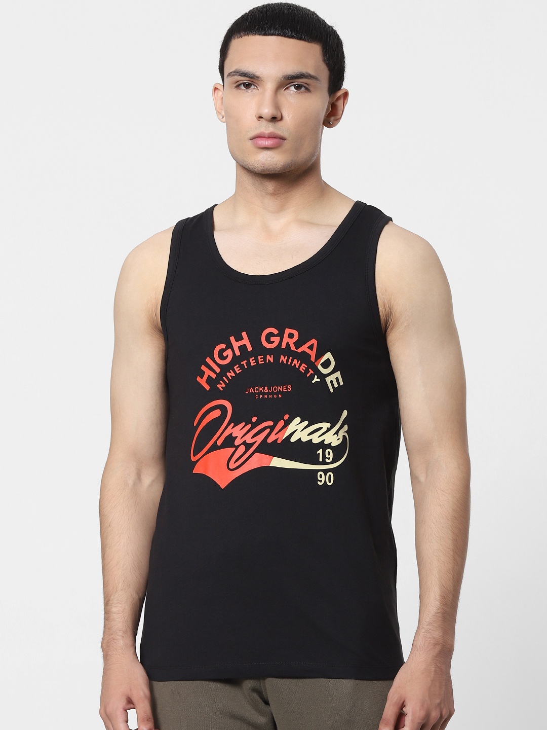 

Jack & Jones Men Black Printed Innerwear Vest 1413567001
