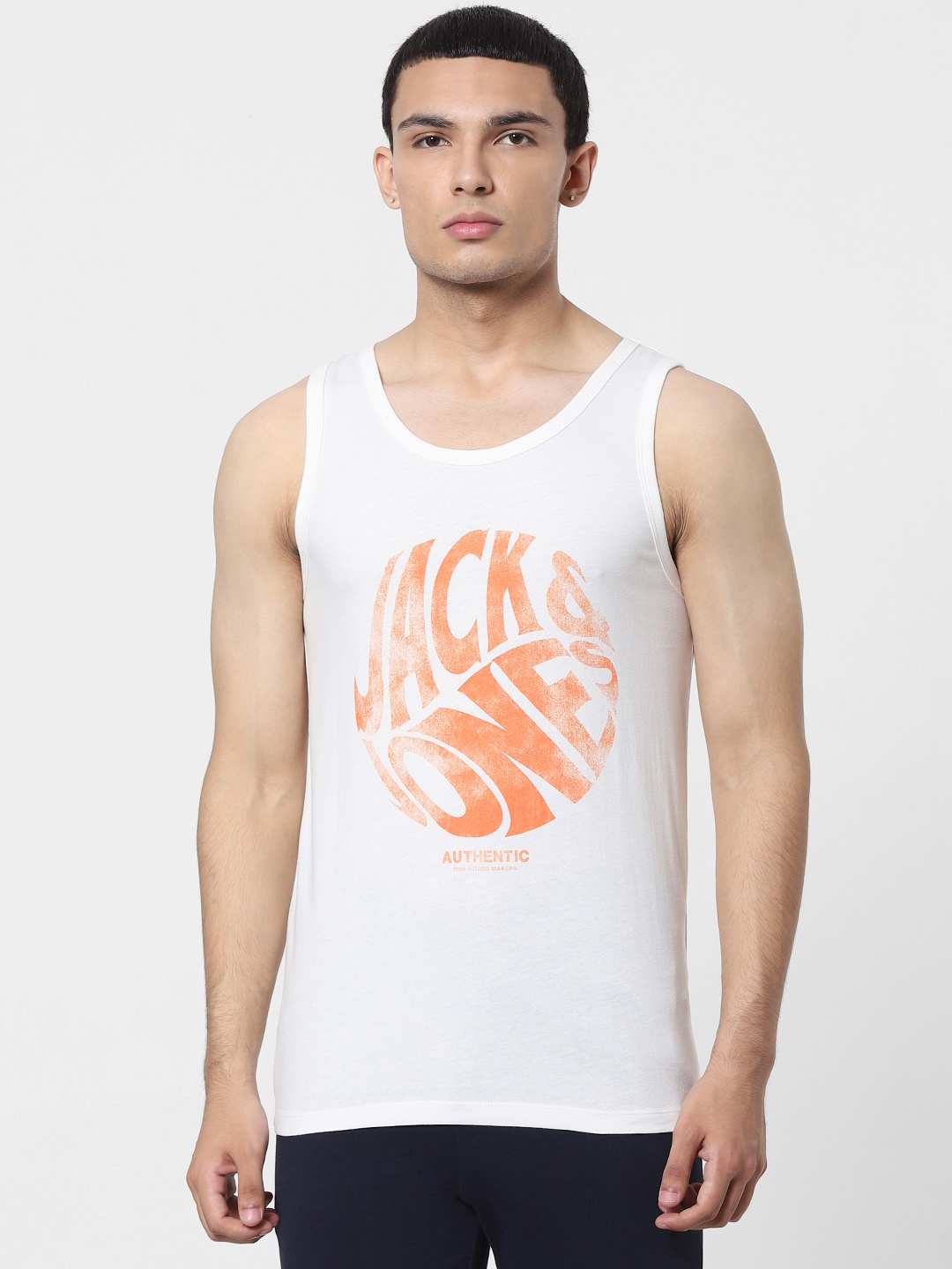 

Jack & Jones Men White Printed Innerwear Vest 1412583001