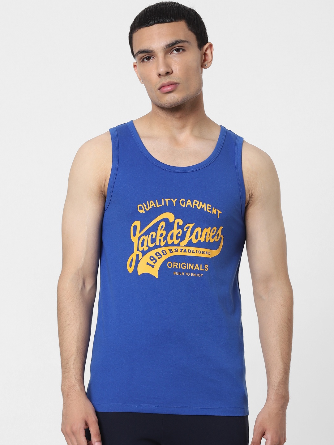 

Jack & Jones Men Blue Printed Innerwear Vest 1413571001