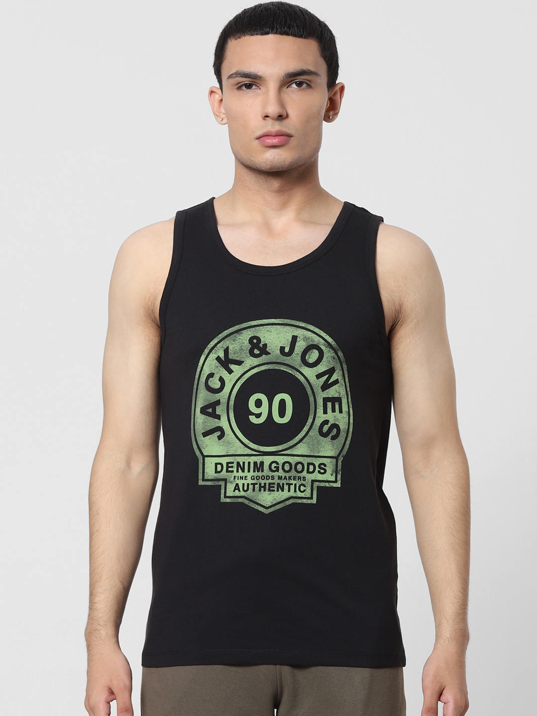 

Jack & Jones Men Black Printed Innerwear Vest 1412581001