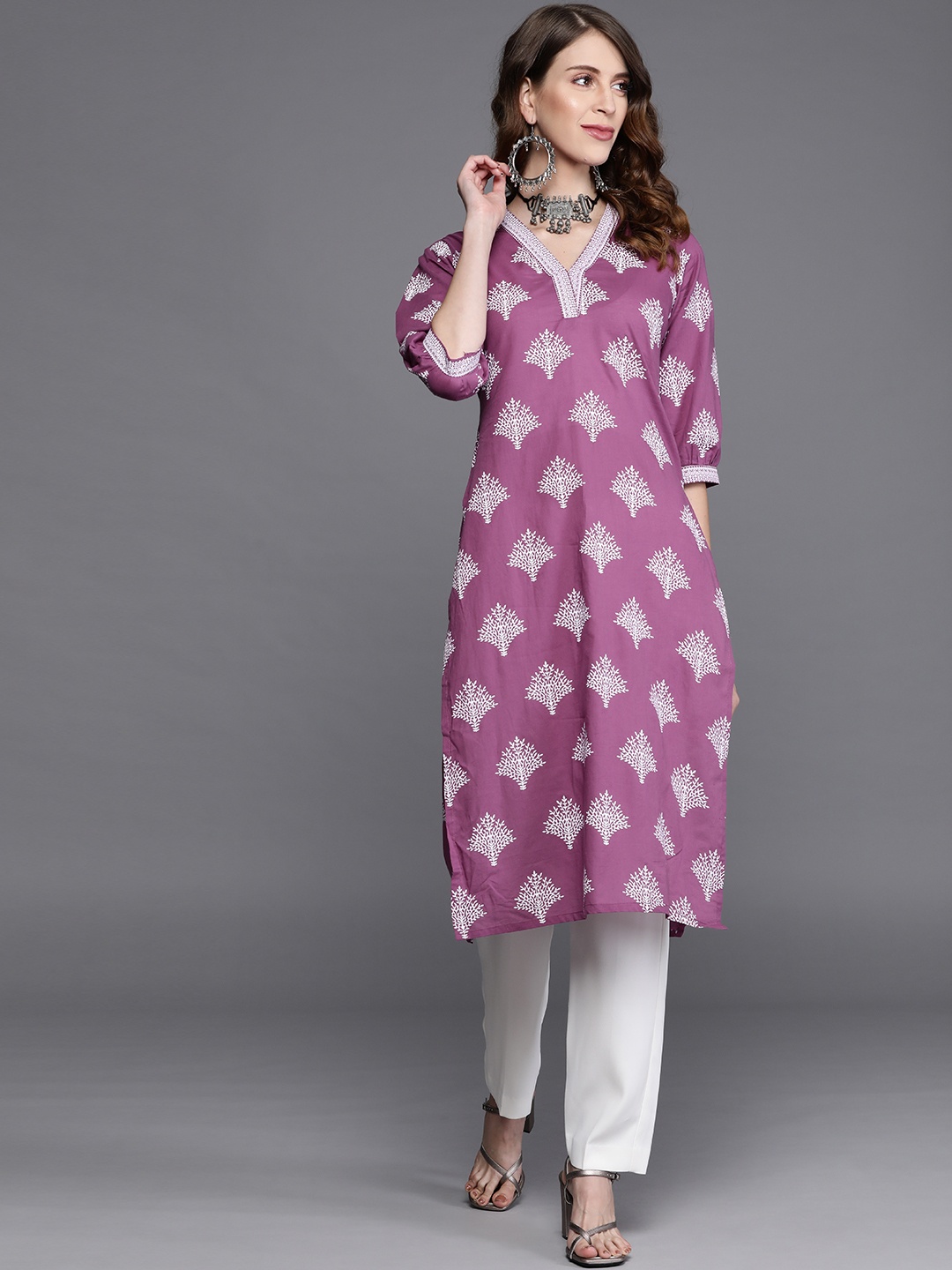 

Libas Women Purple & White Ethnic Motifs Printed Kurta