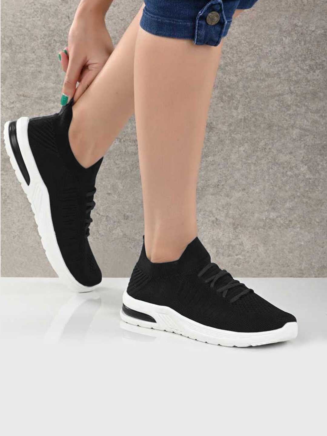 

Shoetopia Women Black Woven Design Sneakers