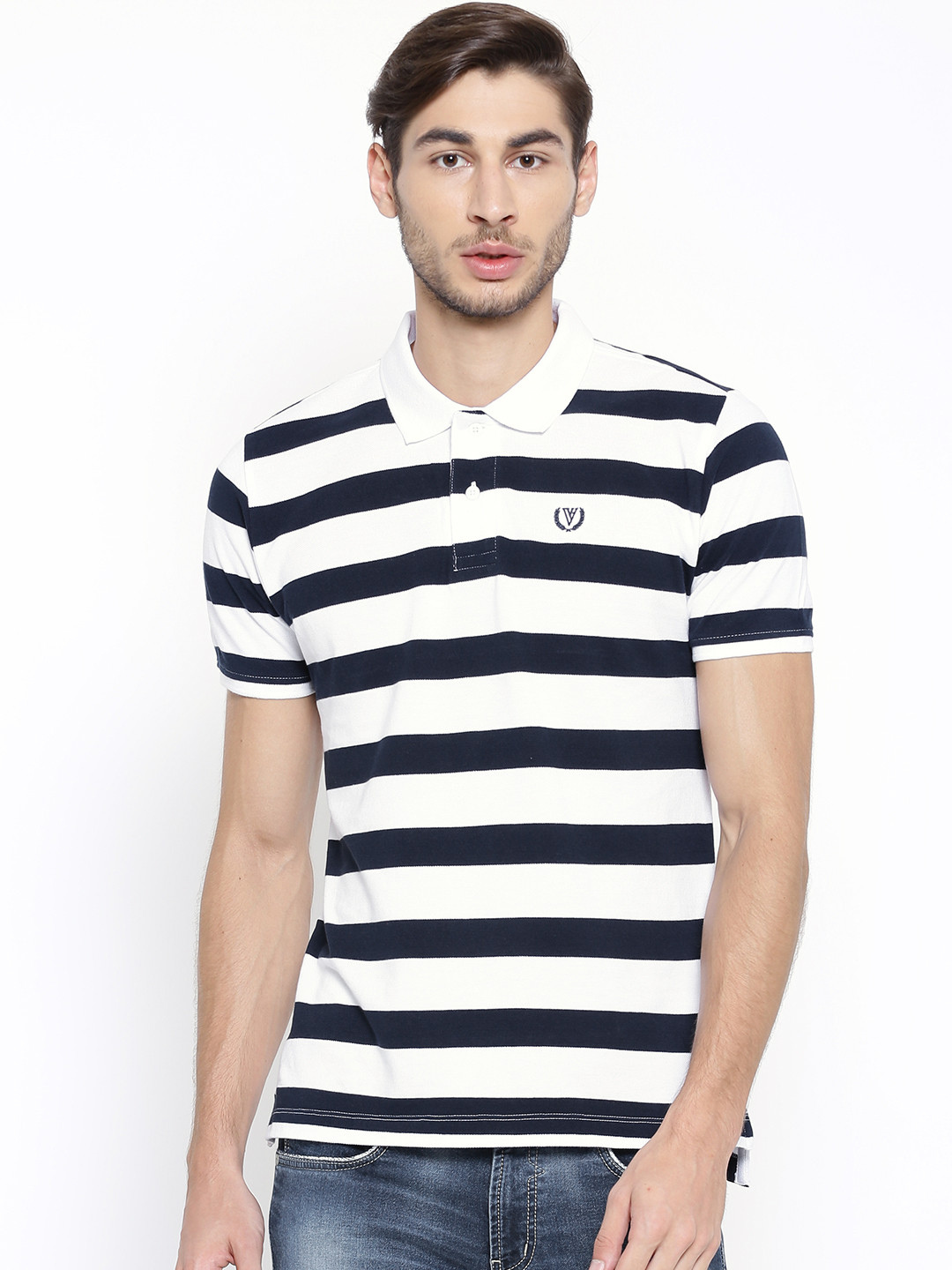 

Van Heusen Sport White Striped Slim Polo Pure Cotton T-shirt