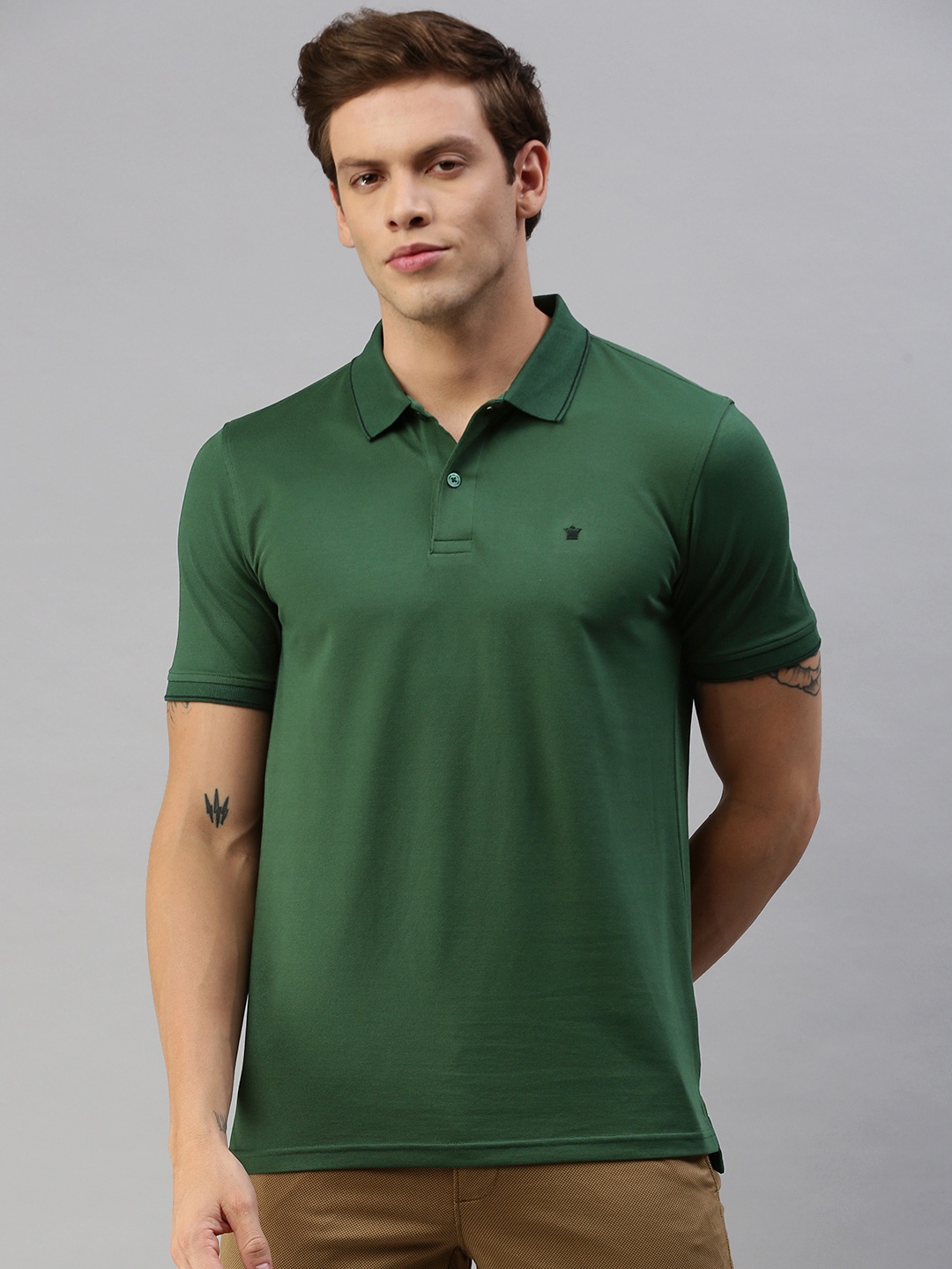 

Louis Philippe Men Olive Green Polo Collar T-shirt