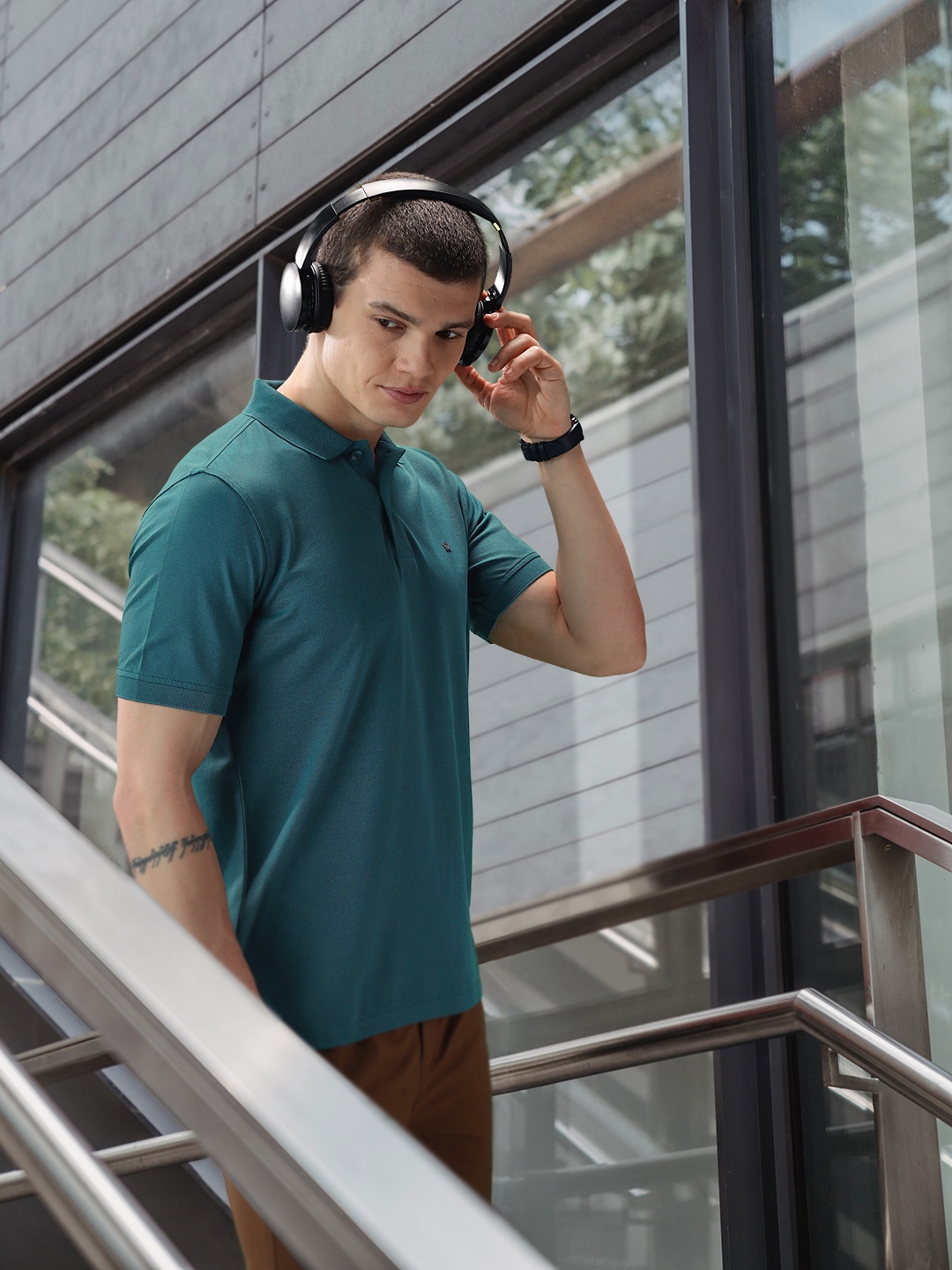 

Louis Philippe Men Teal Green Polo Collar T-shirt