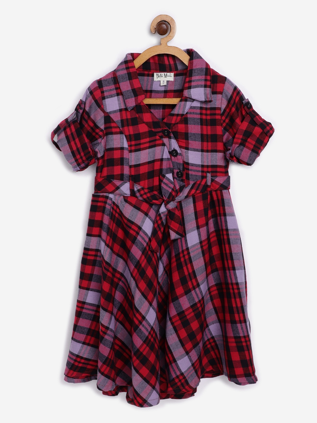

Bella Moda Girls Red & Black Checked Shirt Dress with Belt