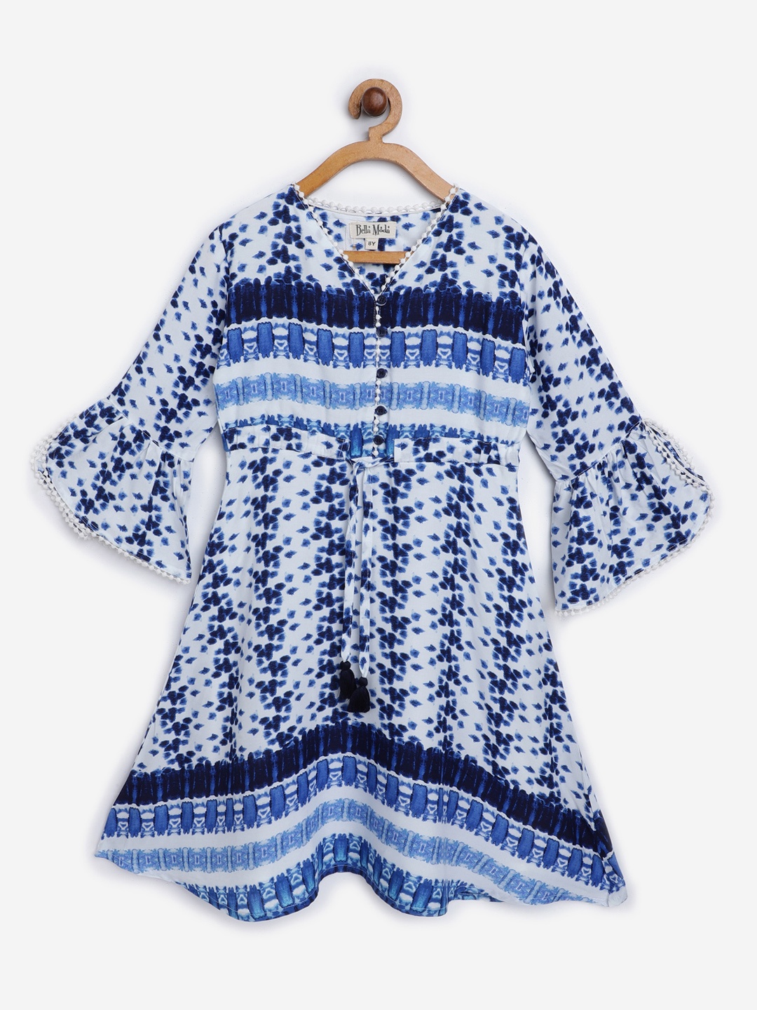 

Bella Moda Girls White & Blue Dyed Fit & Flare Dress