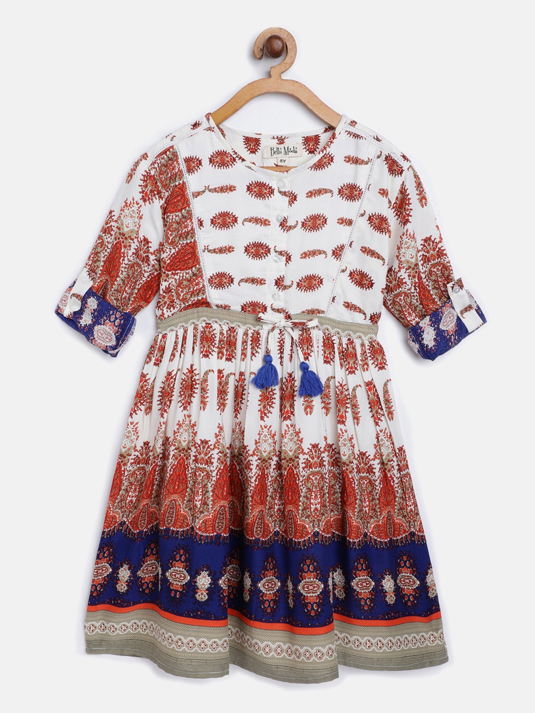 

Bella Moda Girls White & Red Printed Fit & Flare Dress