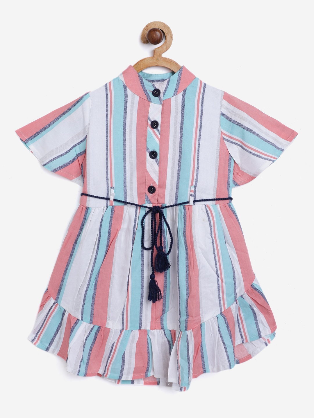 

Bella Moda Girls White & Pink Striped Fit & Flare Dress with Belt