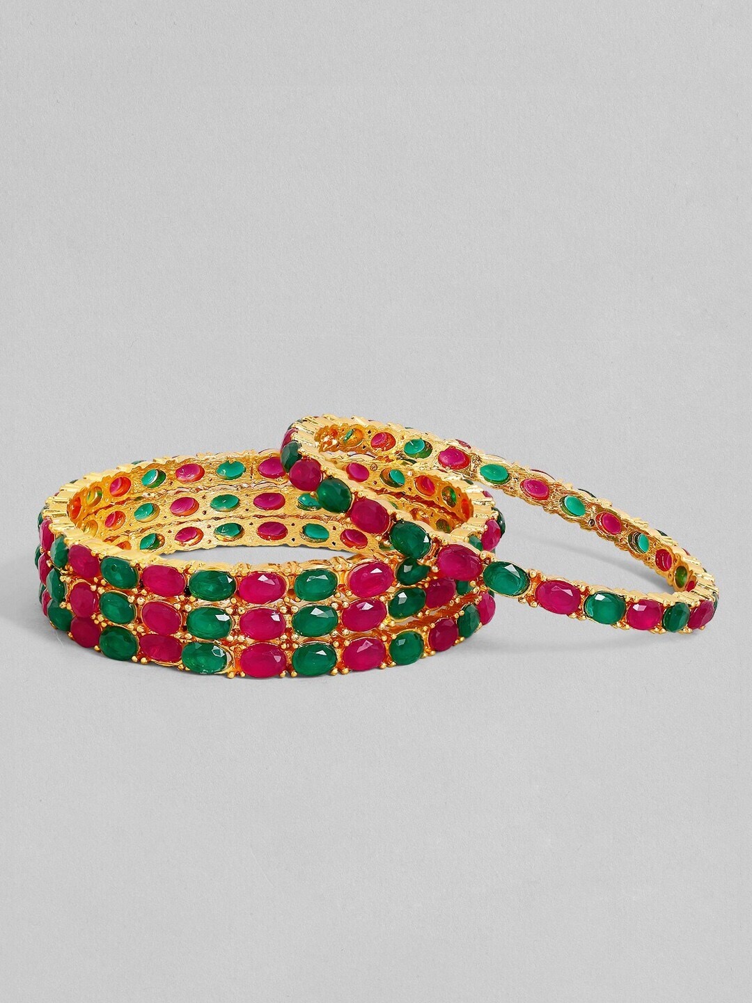 

Rubans Set of 4 Red & Green 24K Gold-Plated Stone-Studded Handcrafted Bangles