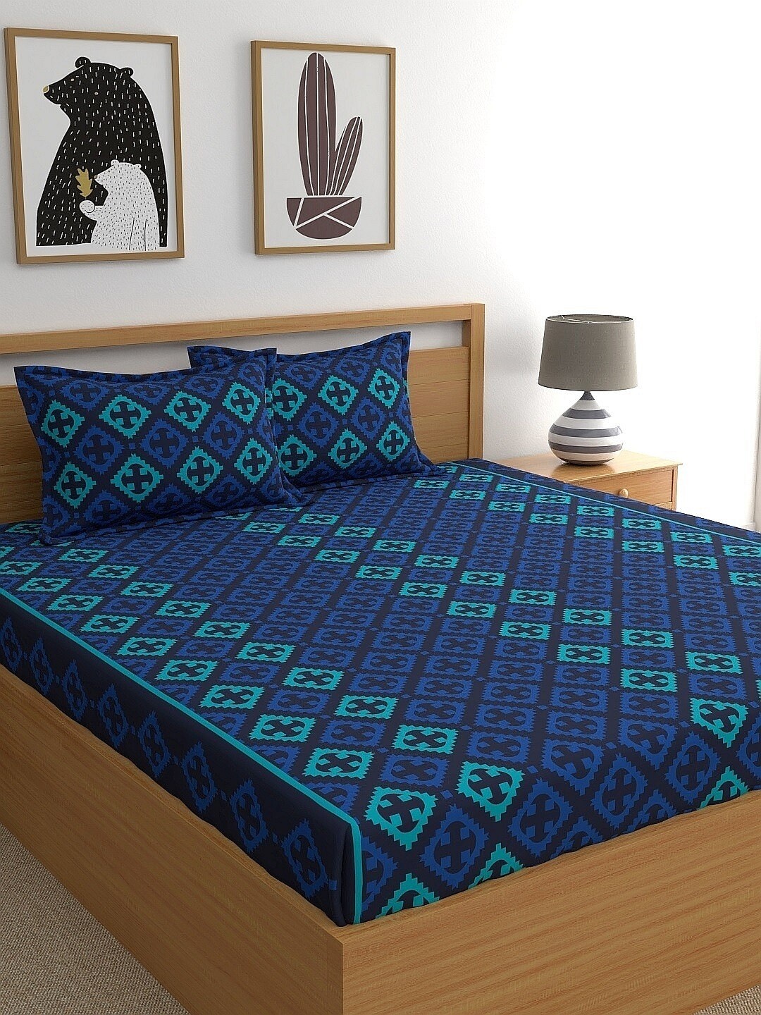 

Home Ecstasy Blue Abstract 140 TC Cotton 1 King Bedsheet with 2 Pillow Covers