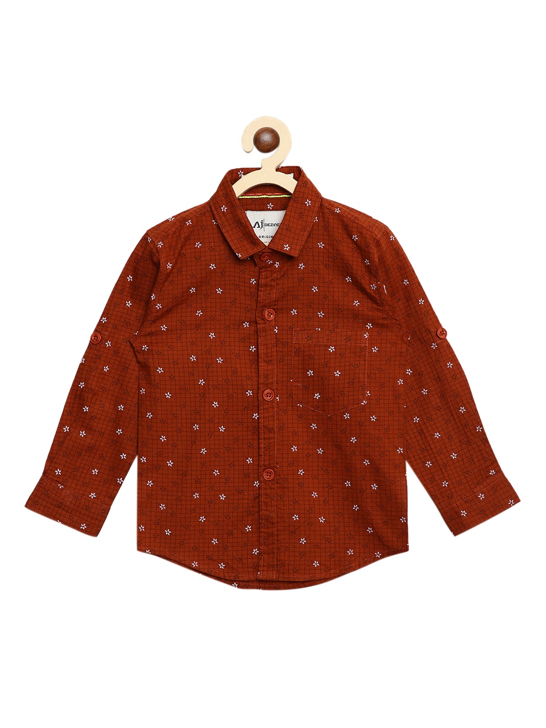 

Aj DEZInES Boys Rust Regular Fit Printed Casual Shirt