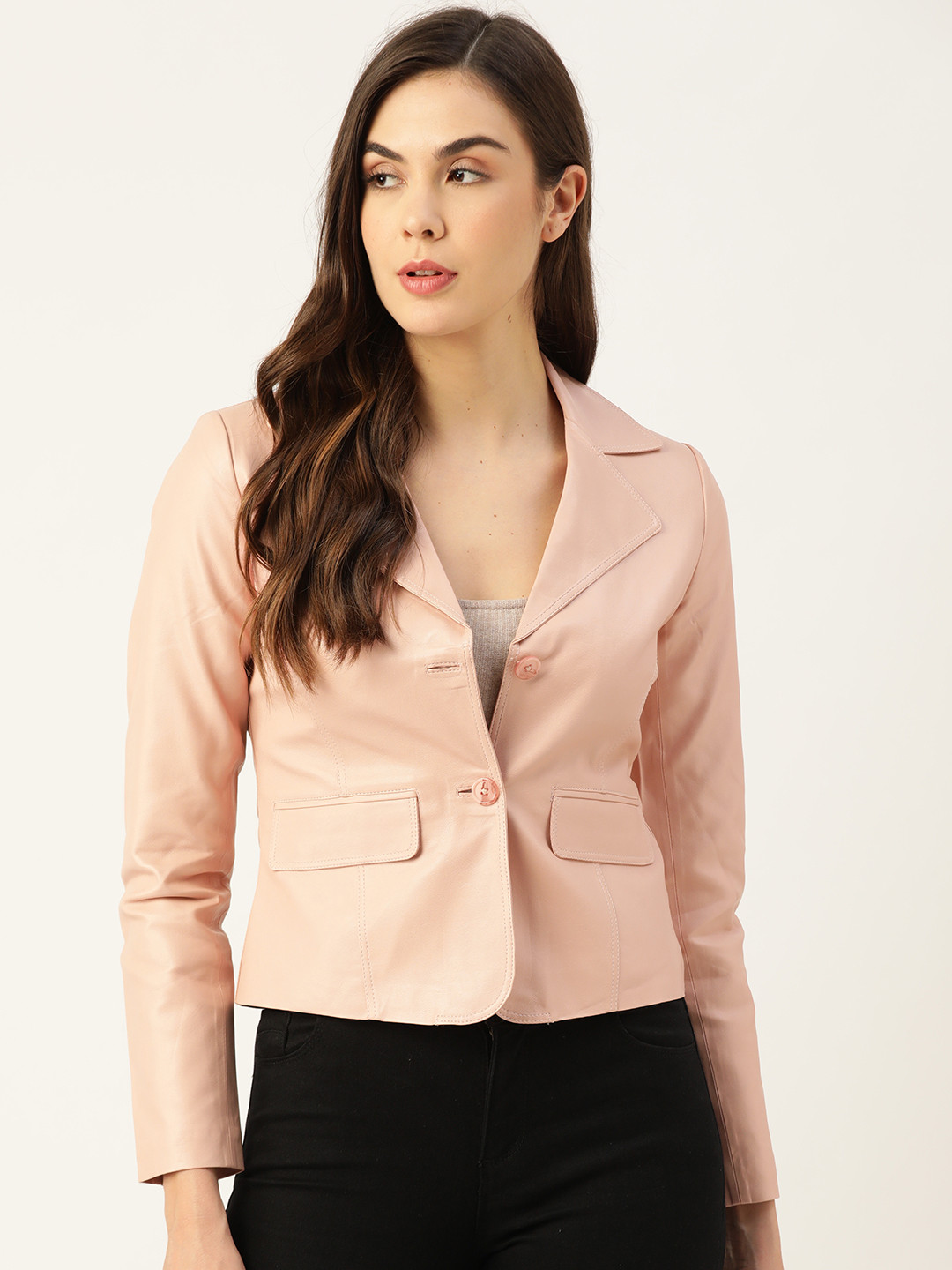 

Leather Retail Women Peach-Coloured Lightweight Faux Leather Jacket