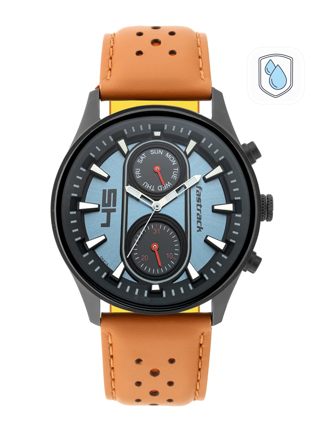 

Fastrack Men Blue & Tan Brown Analogue Watch 3224NL02