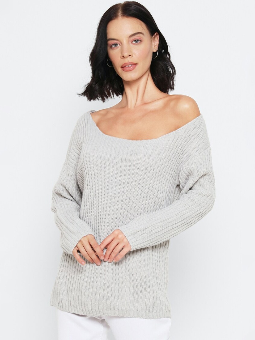 

FOREVER 21 Women Grey Self Design Pullover Sweater