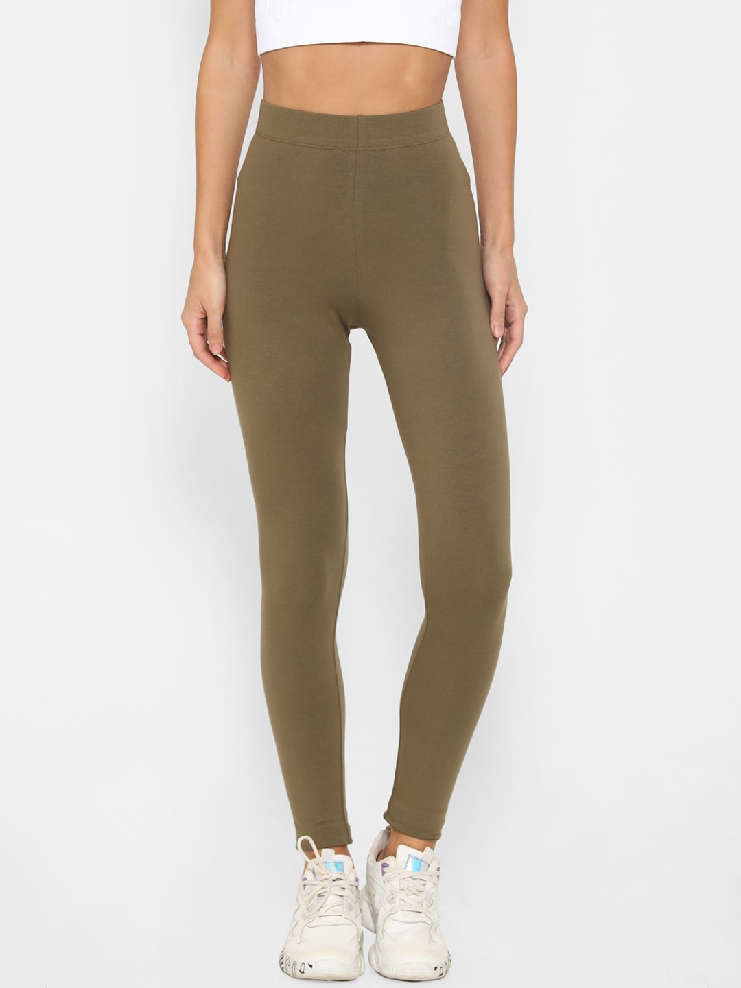 

FOREVER 21 Women Olive Green Solid Ankle-Length Leggings