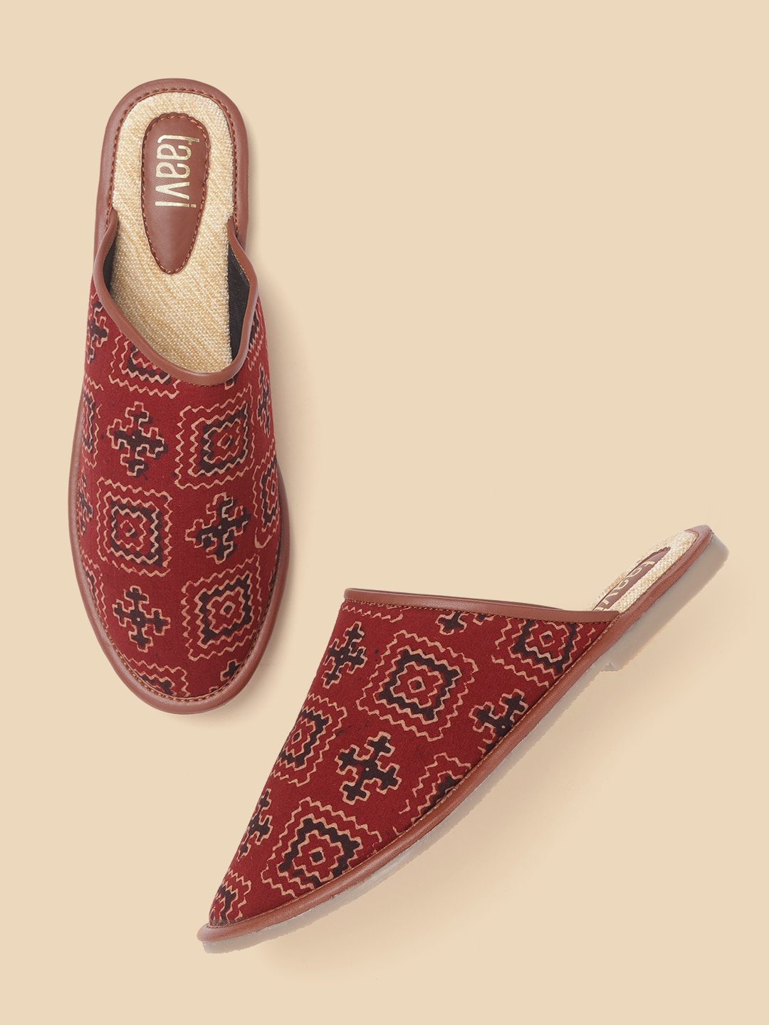 

Taavi Women Maroon & Beige Geometric Print Mules